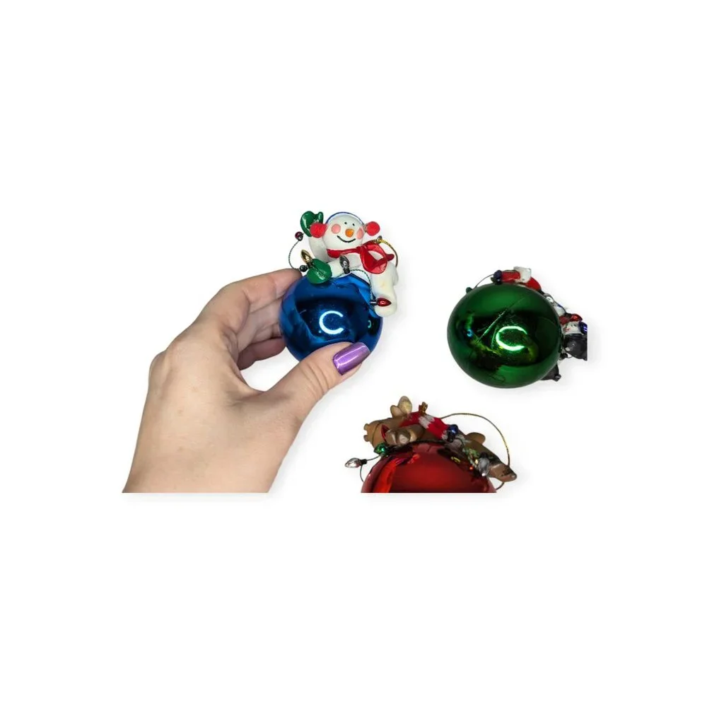 CWO Set 3 Clay Christmas Ornaments Santa Snowman Reindeer Red Blue Green Plastic